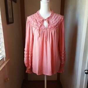 Kobi Halperin Pink Ruched Long Sleeve Blouse100%Polyester NEW T